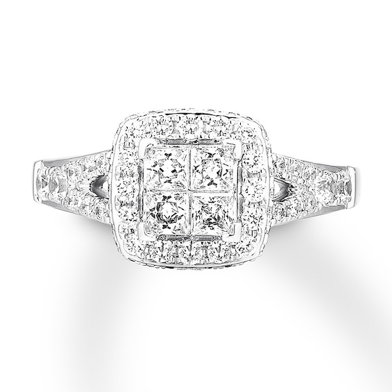 Previously Owned Diamond Engagement Ring 1 ct tw Princess & Round-cut 14K White Gold Size 4
