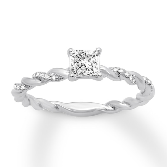 Previously Owned Diamond Engagement Ring 1/2 ct tw Princess & Round-cut 14K White Gold Size 9.5