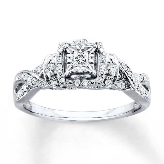 Previously Owned Diamond Ring 1/6 ct tw Princess & Round-cut Sterling Silver Size 9.5