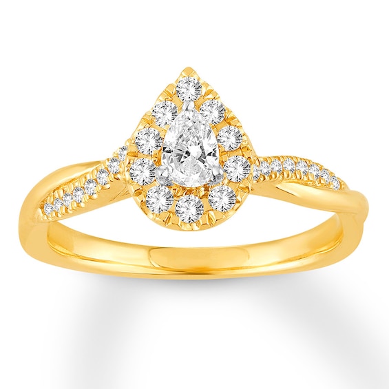 Previously Owned Diamond Engagement Ring 3/8 ct tw Pear/Round 14K Yellow Gold Size 3.75