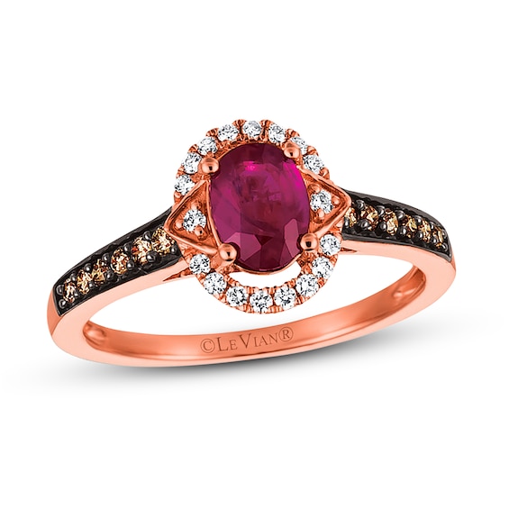Previously Owned Le Vian Natural Ruby Ring 1/4 ct tw Chocolate Round-cut Diamonds 14K Strawberry Gold Size 9.75