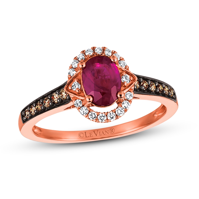 Previously Owned Le Vian Natural Ruby Ring 1/4 ct tw Chocolate Round-cut Diamonds 14K Strawberry Gold