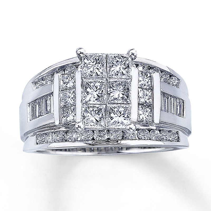 Previously Owned Engagement Ring 2 ct tw Princess, Baguette & Round-cut Diamonds 14K White Gold