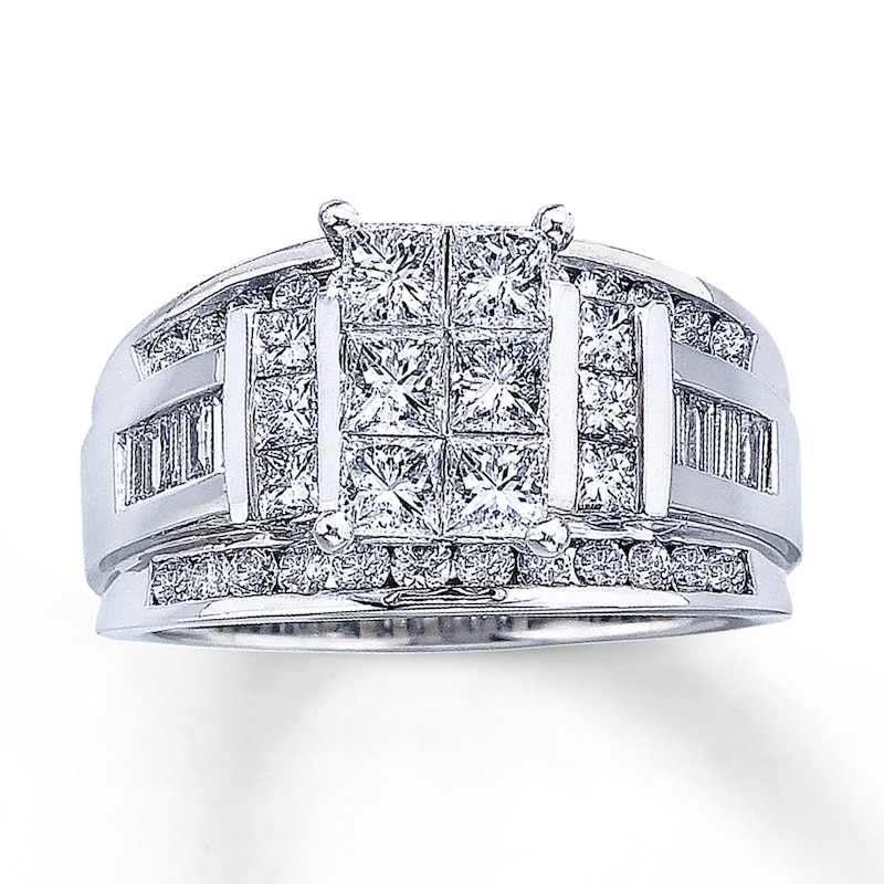 Previously Owned Engagement Ring 2 ct tw Princess, Baguette & Round-cut Diamonds 14K White Gold - Size 9