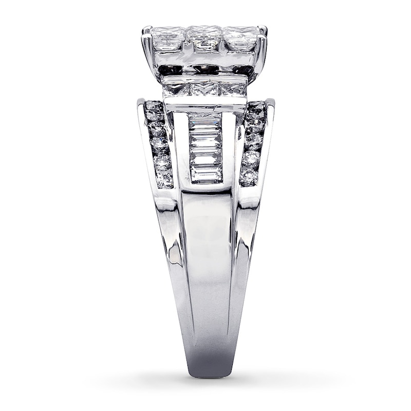 Previously Owned Engagement Ring 2 ct tw Princess, Baguette & Round-cut Diamonds 14K White Gold