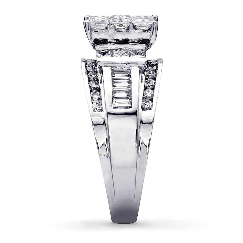 Previously Owned Engagement Ring 2 ct tw Princess, Baguette & Round-cut Diamonds 14K White Gold - Size 9