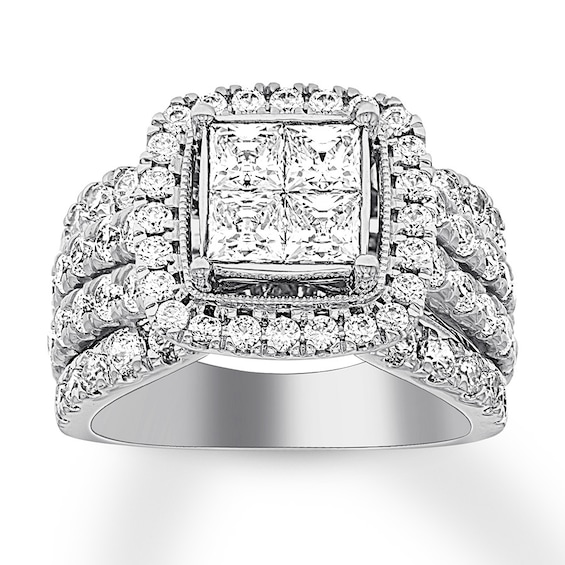 Previously Owned Diamond Engagement Ring 3 ct tw Princess & Round-cut 14K White Gold 8.75