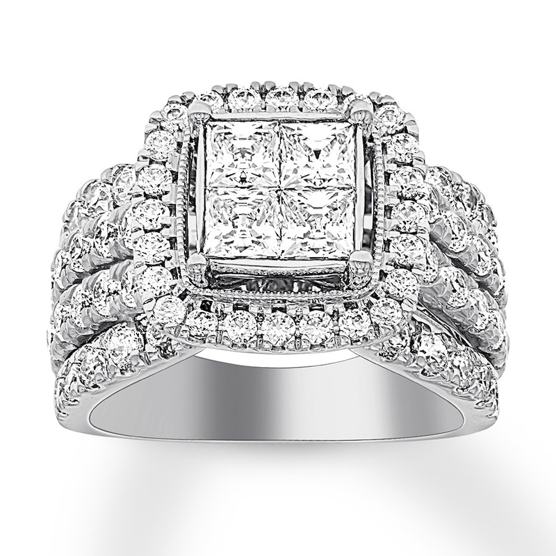 Main Image 1 of Previously Owned Diamond Engagement Ring 3 ct tw Princess & Round-cut 14K White Gold - Size 8.75