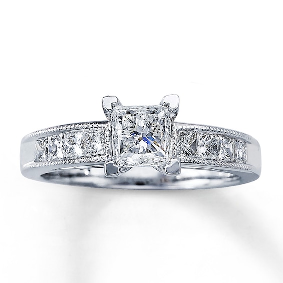 Previously Owned Diamond Engagement Ring 1-3/8 ct tw Princess-cut 14K White Gold Size 4