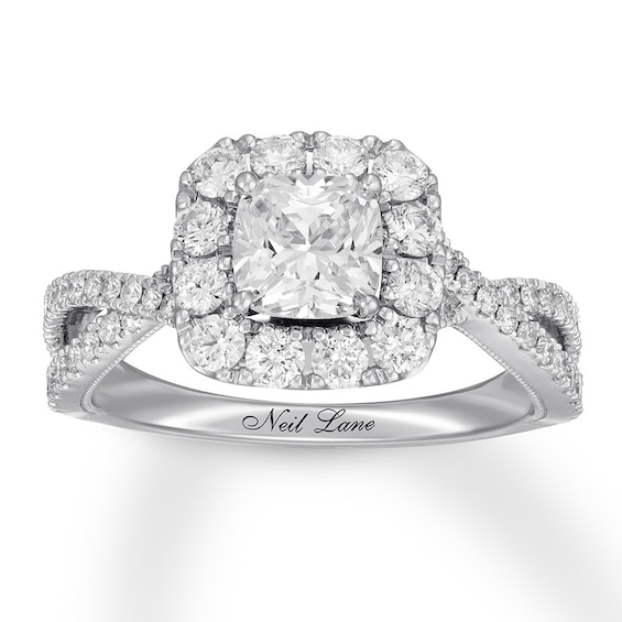 Previously Owned Neil Lane Diamond Engagement Ring 1-3/4 ct tw Cushion & Round-cut 14K White Gold Size