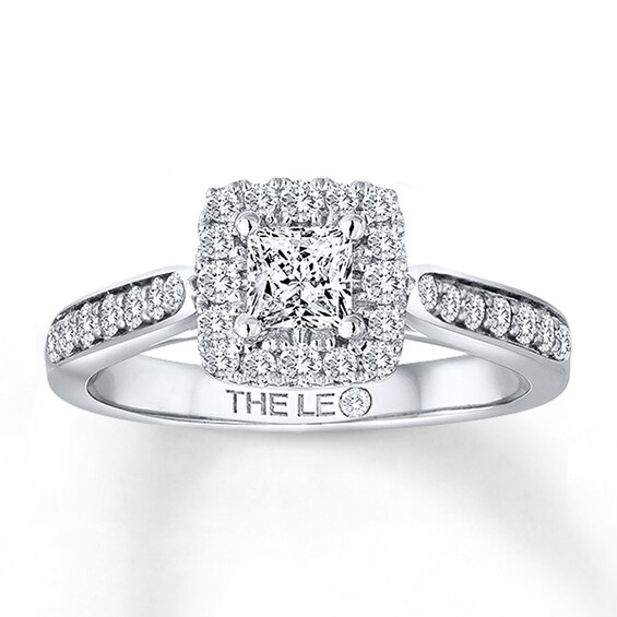 Previously Owned THE LEO Engagement Ring 3/4 ct tw Princess & Round-cut Diamonds 14K White Gold Size 2.25