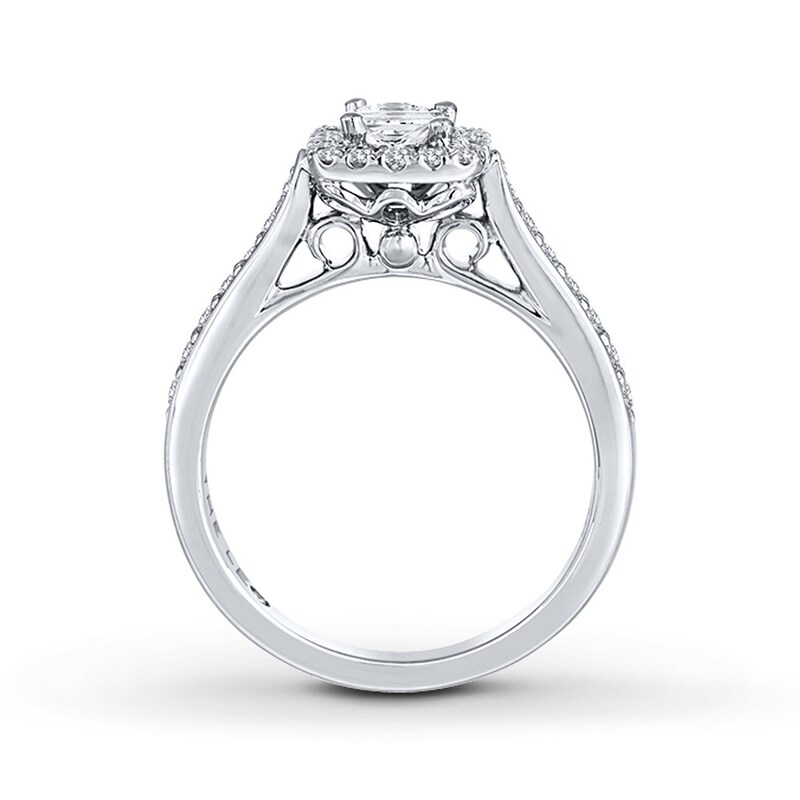 Main Image 2 of Previously Owned THE LEO Engagement Ring 3/4 ct tw Princess & Round-cut Diamonds 14K White Gold - Size 2.25