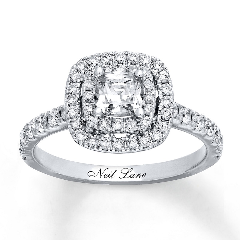 Previously Owned Neil Lane Engagement Ring 1-1/8 ct tw Cushion & Round-cut Diamonds 14K White Gold