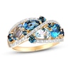 Thumbnail Image 1 of Previously Owned Blue Topaz Ring 1/6 ct tw Round-cut Diamonds 10K Yellow Gold - Size 10.25