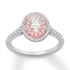 Thumbnail Image 1 of Previously Owned Pink & White Certified Diamond Engagement Ring 1 ct tw Oval & Round-cut 14K Two-Tone Gold - Size 3.5