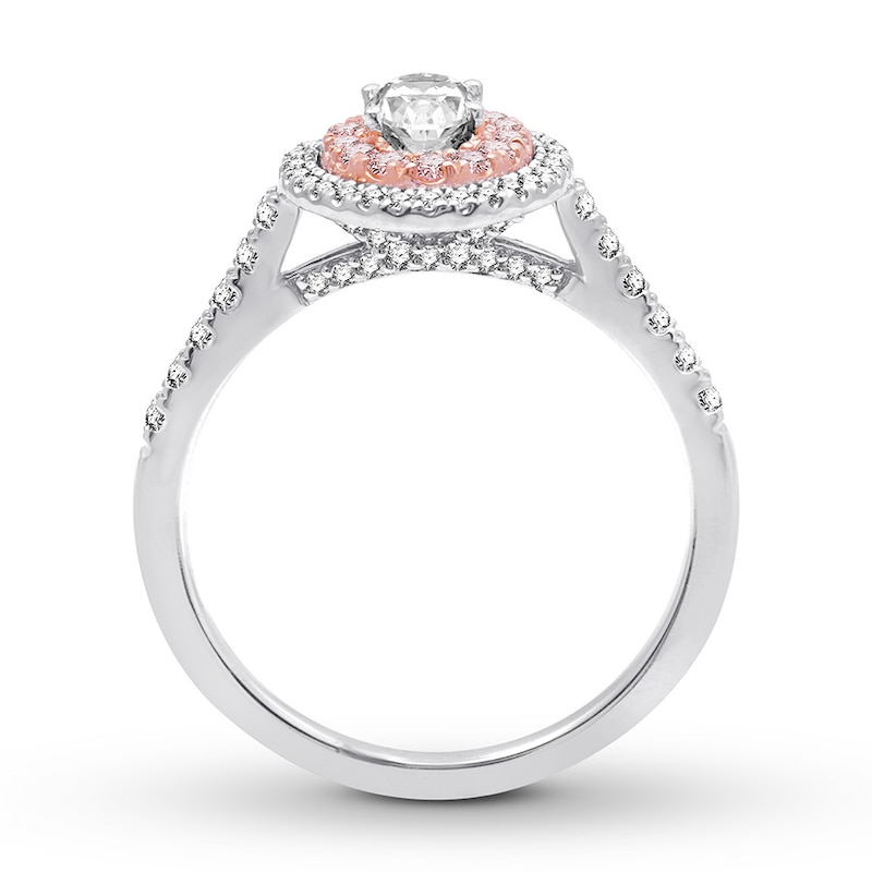 Main Image 2 of Previously Owned Pink & White Certified Diamond Engagement Ring 1 ct tw Oval & Round-cut 14K Two-Tone Gold - Size 3.5