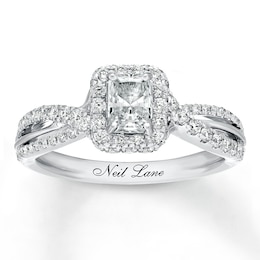 Previously Owned Neil Lane Engagement Ring 1 ct tw Radiant & Round-cut Diamonds 14K White Gold