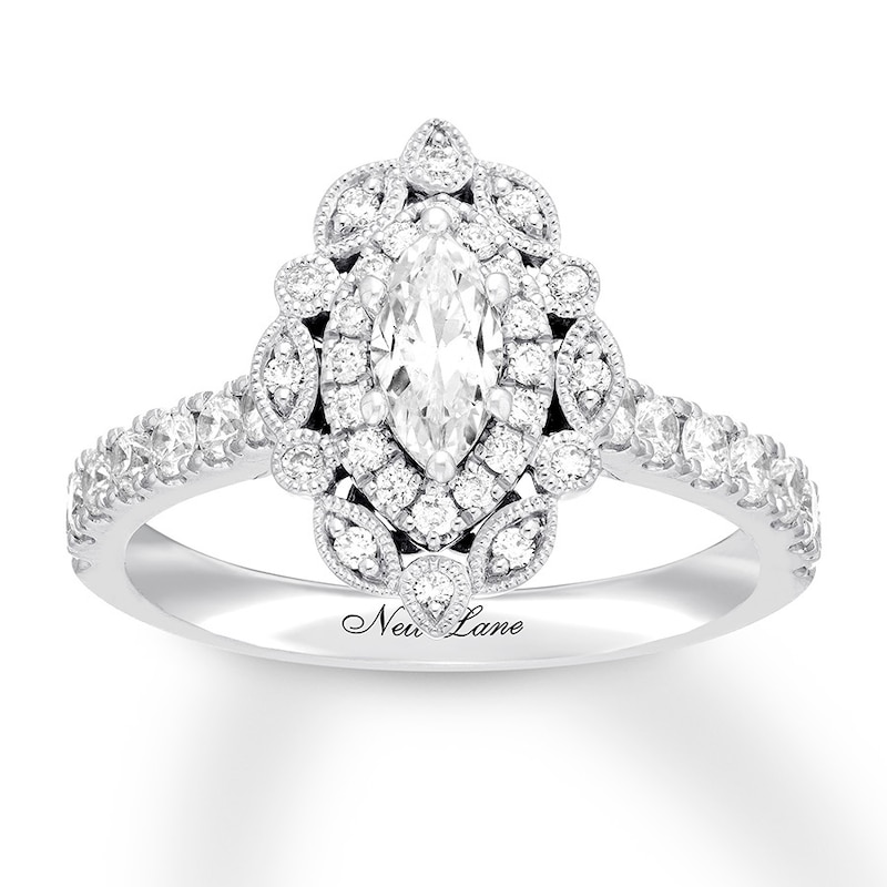 Previously Owned Neil Lane Diamond Engagement Ring 7/8 ct tw Marquise & Round-cut 14K White Gold