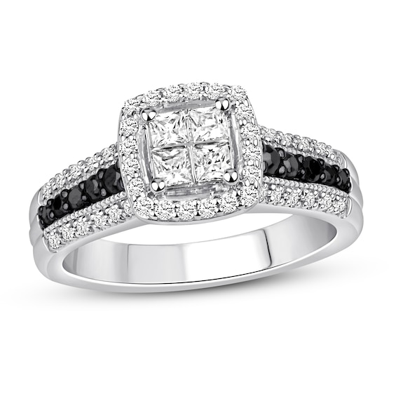 Previously Owned Black & White Diamond Engagement Ring 3/4 ct tw 14K White Gold