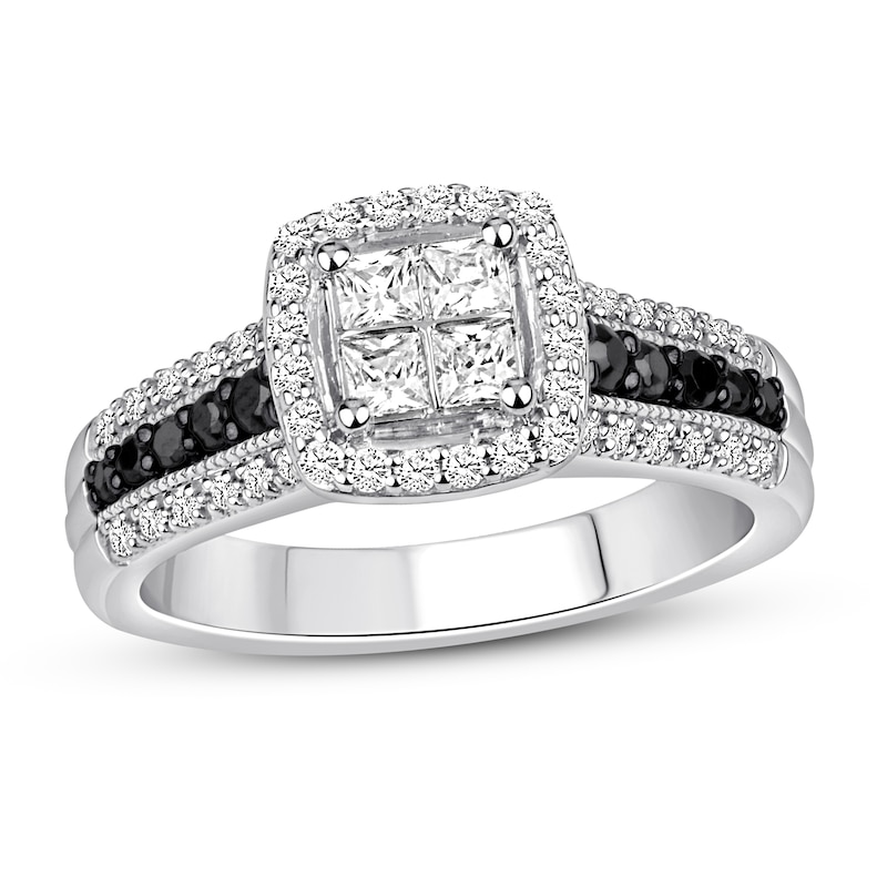 Main Image 1 of Previously Owned Black & White Diamond Engagement Ring 3/4 ct tw 14K White Gold