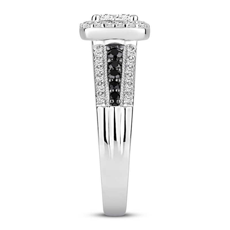 Main Image 2 of Previously Owned Black & White Diamond Engagement Ring 3/4 ct tw 14K White Gold
