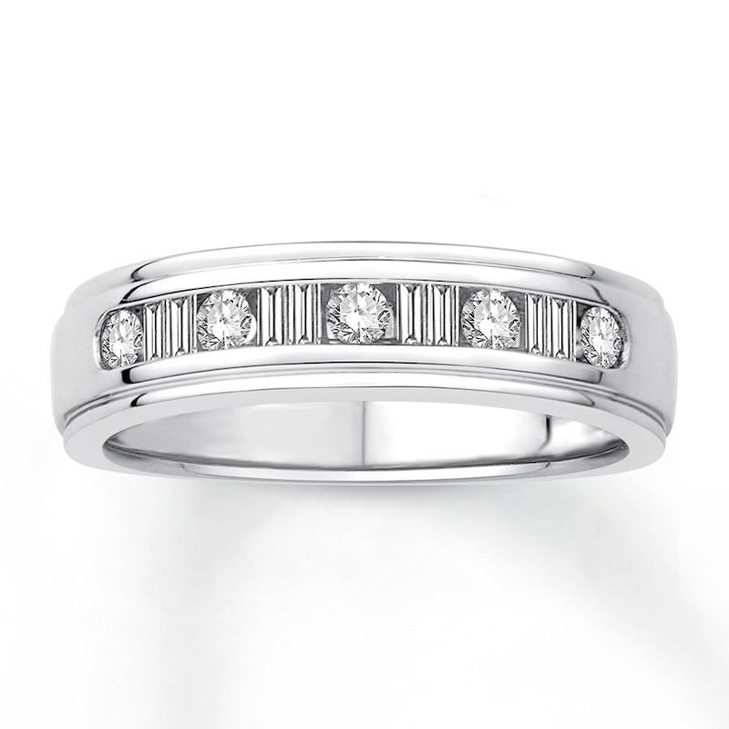 Previously Owned Men's Diamond Band 3/8 ct tw Round & Baguette-cut 10K White Gold
