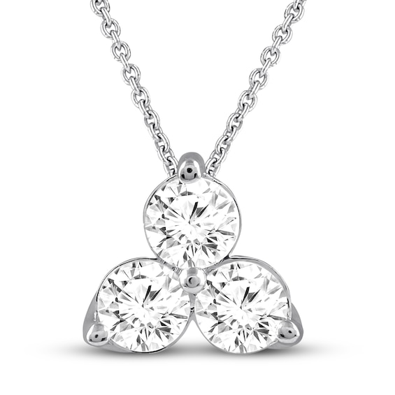 Previously Owned 3-Stone Diamond Necklace 1 ct tw Round-cut 14K White Gold