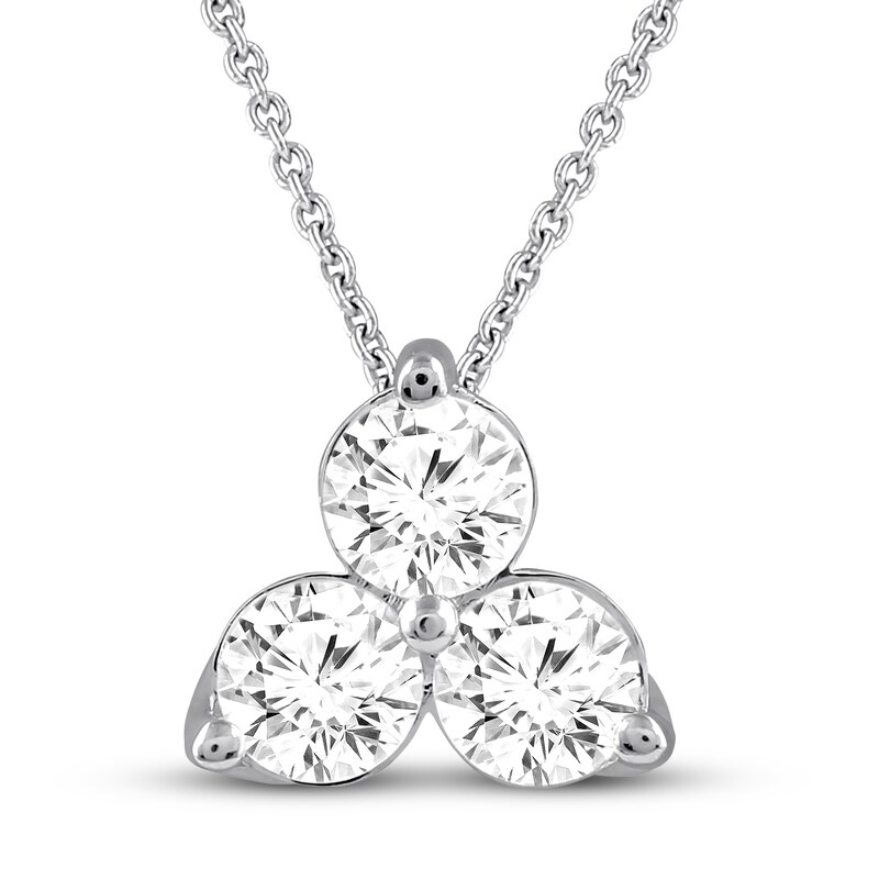 Main Image 1 of Previously Owned 3-Stone Diamond Necklace 1 ct tw Round-cut 14K White Gold
