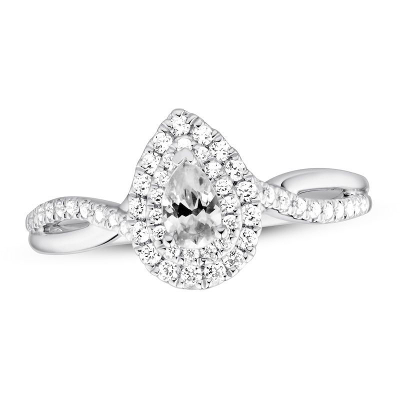 Main Image 1 of Previously Owned Diamond Engagement Ring 1/2 ct tw Pear & Round-cut 14K White Gold