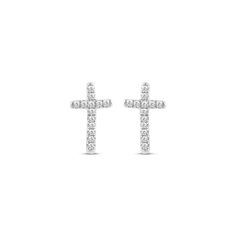 Previously Owned Petite Round-Cut Diamond Cross Earrings 1/20 ct tw 10K White Gold
