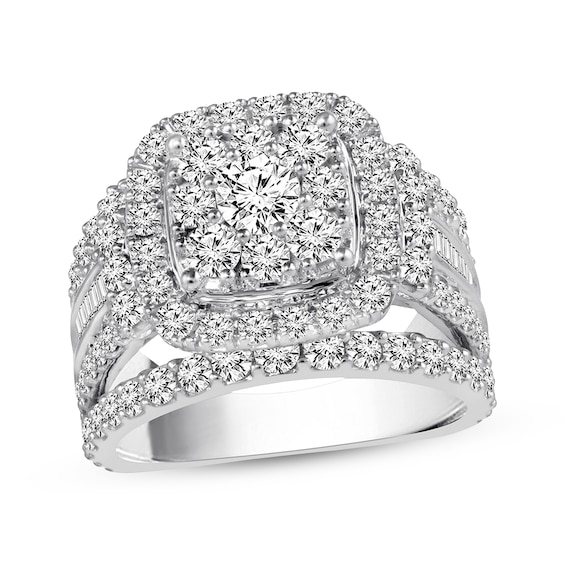 Previously Owned Diamond Engagement Ring 2 ct tw Round & Baguette-cut 10K White Gold
