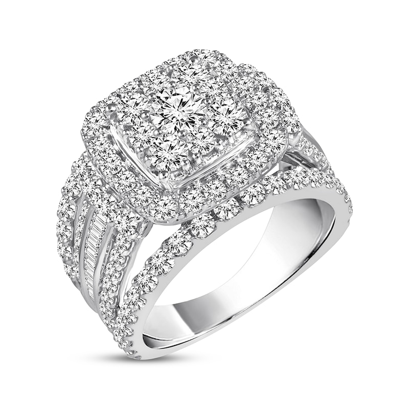Main Image 2 of Previously Owned Diamond Engagement Ring 2 ct tw Round & Baguette-cut 10K White Gold