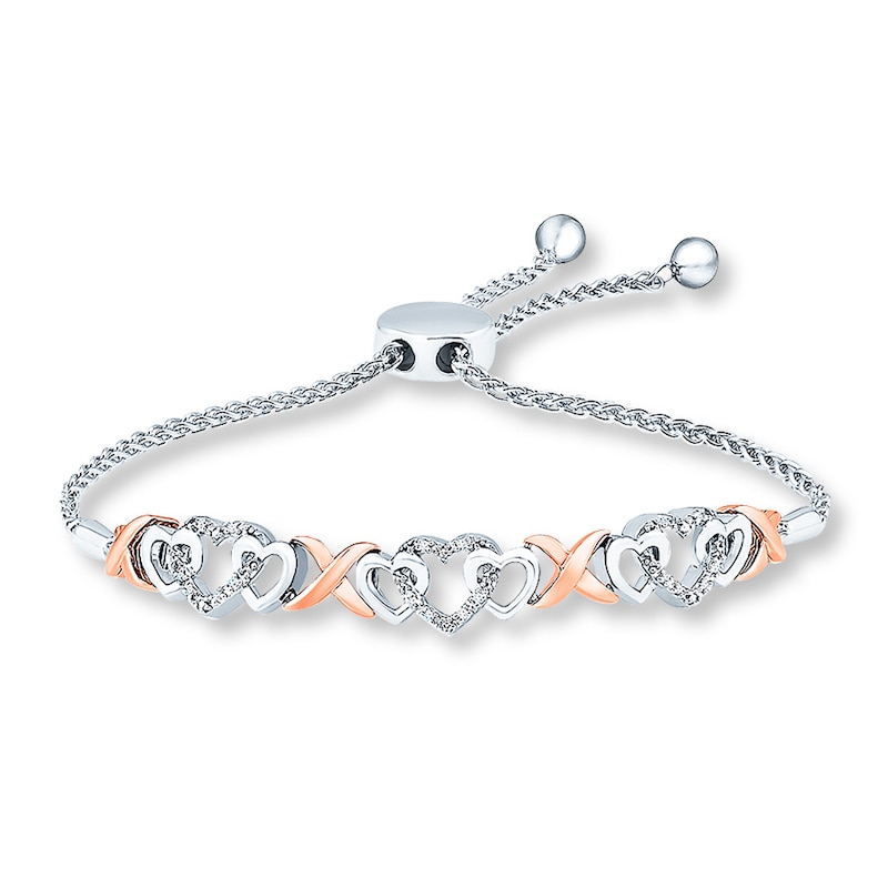Main Image 1 of Previously Owned Diamond Heart Bolo Bracelet 1/20 ct tw Sterling Silver/10K Rose Gold