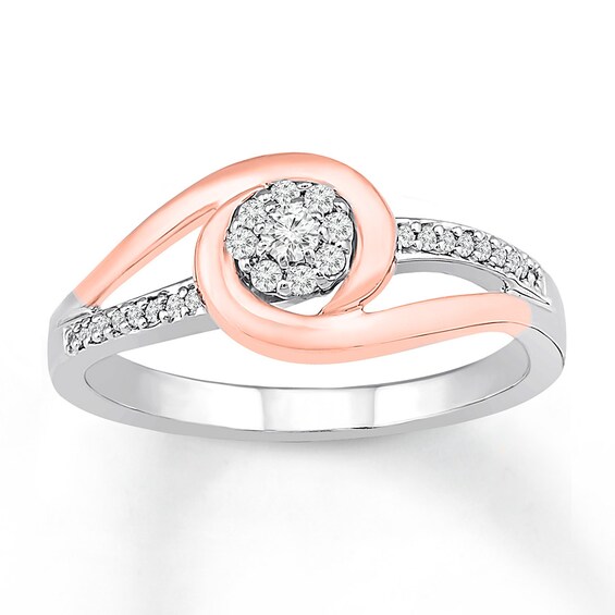 Previously Owned Diamond Ring 1/10 ct tw Round-cut Sterling Silver & 10K Rose Gold