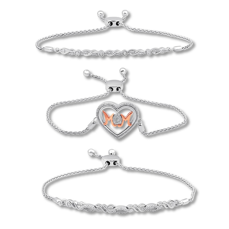 Main Image 1 of Previously Owned Diamond &quot;Mom&quot; Bolo Bracelet Set Sterling Silver & 10K Rose Gold 9.5&quot;