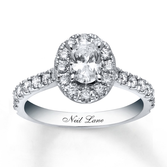 Previously Owned Neil Lane Engagement Ring 1-1/2 ct tw Oval & Round-cut Diamonds 14K White Gold Size 4.75