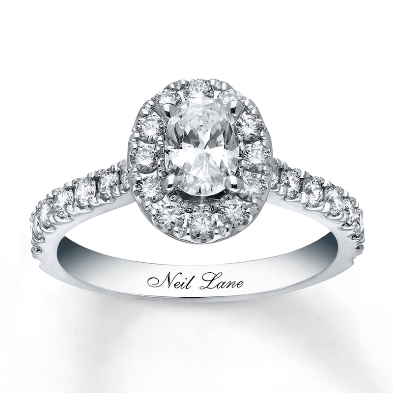 Previously Owned Neil Lane Engagement Ring 1-1/2 ct tw Oval & Round-cut Diamonds 14K White Gold