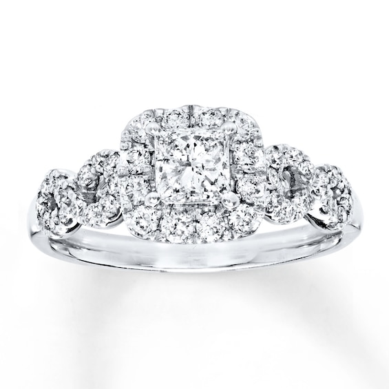 Previously Owned Diamond Engagement Ring 7/8 ct tw Princess & Round-cut 14K White Gold Size 5
