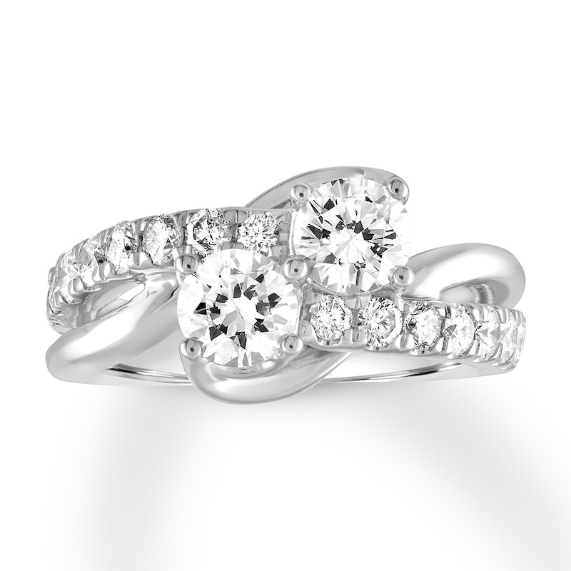Main Image 1 of Previously Owned Ever Us Two-Stone Diamond Anniversary Ring 2 ct tw Round-cut 14K White Gold - Size 10