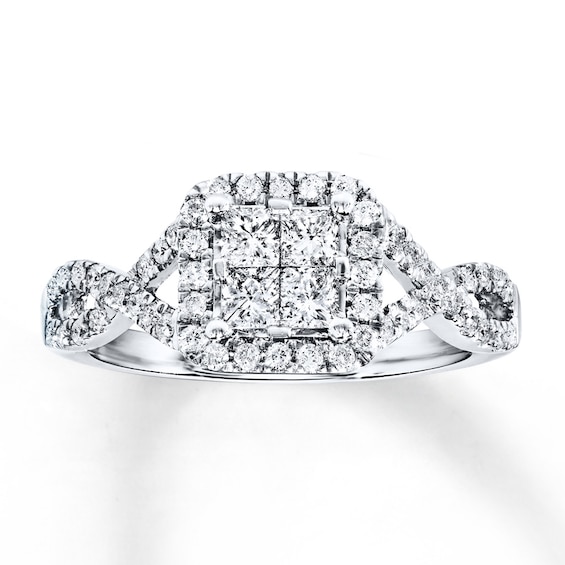 Previously Owned Diamond Engagement Ring 3/4 ct tw Princess & Round-cut 14K White Gold 5