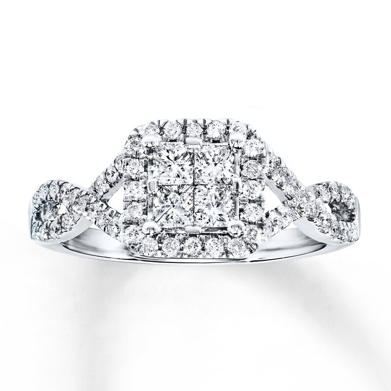 Main Image 1 of Previously Owned Diamond Engagement Ring 3/4 ct tw Princess & Round-cut 14K White Gold - Size 5