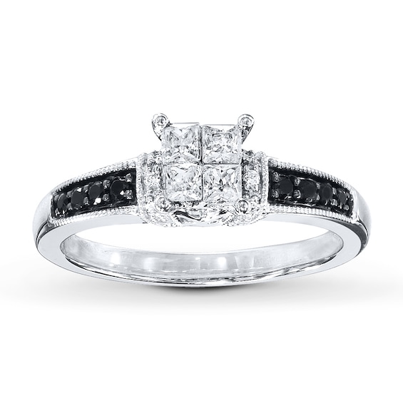 Previously Owned Black & White Diamonds 1/2 ct tw Engagement Ring 10K White Gold Size 9.5