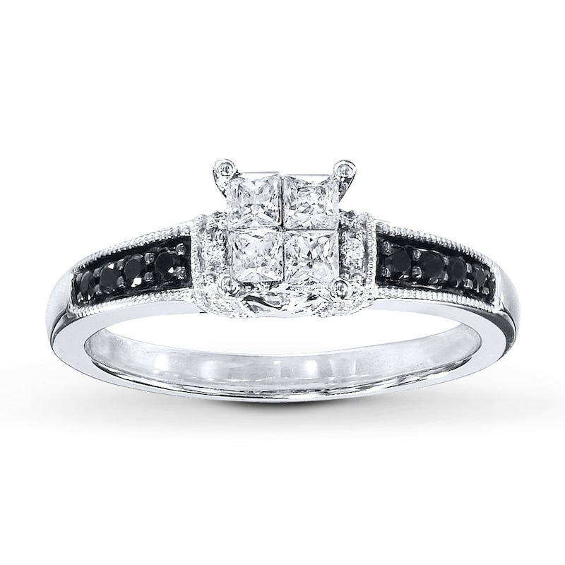 Previously Owned Black & White Diamonds 1/2 ct tw Engagement Ring 10K White Gold - Size 9.5