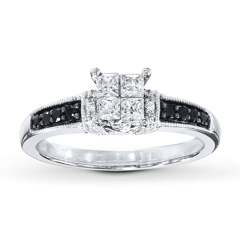 Main Image 1 of Previously Owned Black & White Diamonds 1/2 ct tw Engagement Ring 10K White Gold - Size 9.5