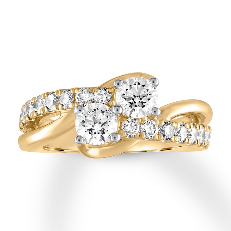 Main Image 1 of Previously Owned Ever Us Two-Stone Diamond Annivesary Ring 1-1/2 ct tw Round-cut 14K Yellow Gold - Size 4.5