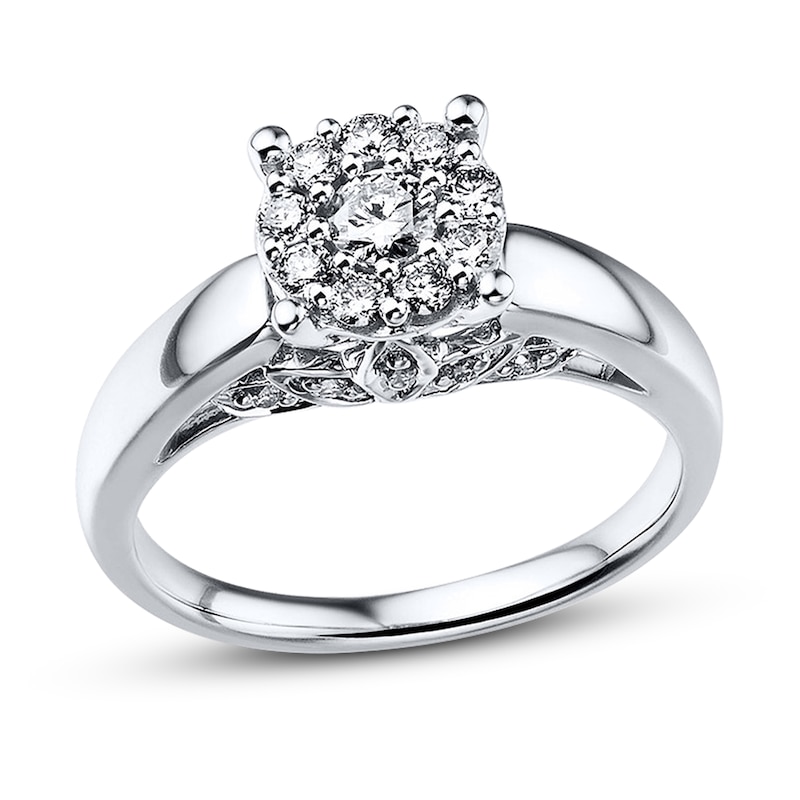 Main Image 1 of Previously Owned Diamond Ring 1/2 ct tw Round-cut 10K White Gold - Size 5