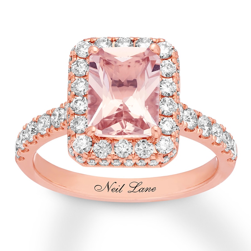 Previously Owned Neil Lane Morganite Engagement Ring 1 ct tw Round-cut Diamonds 14K Rose Gold