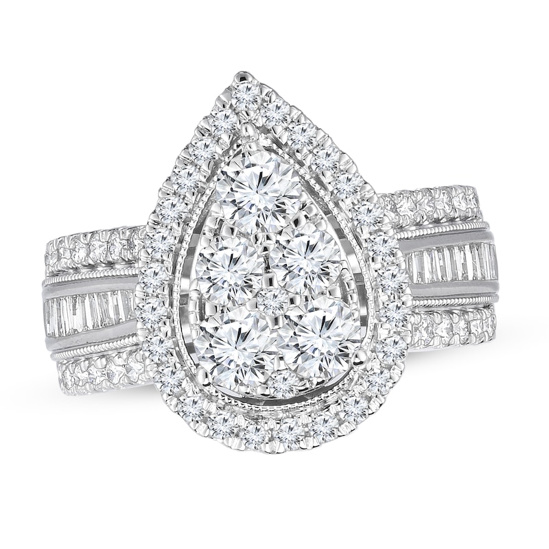 Previously Owned Pear-Shaped Diamond Engagement Ring 2 ct tw Round & Baguette-cut 10K Whte Gold