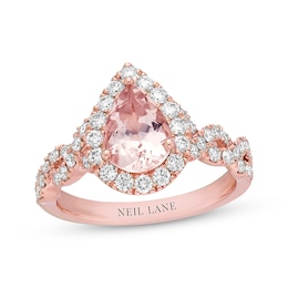 Previously Owned Neil Lane Morganite Engagement Ring 3/4 ct tw Round-cut Diamonds 14K Rose Gold Size 4.5