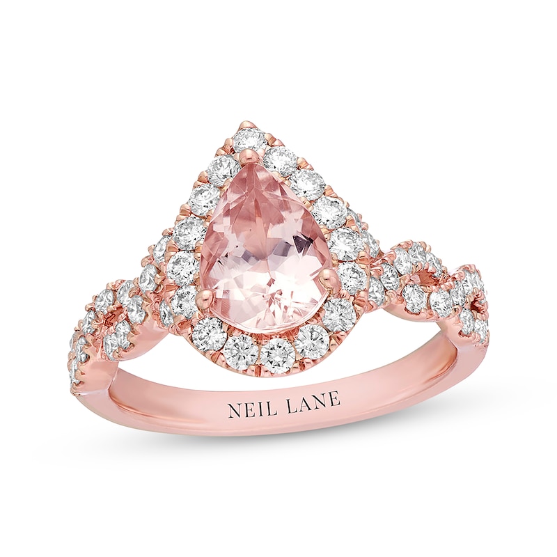 Previously Owned Neil Lane Morganite Engagement Ring 3/4 ct tw Round-cut Diamonds 14K Rose Gold - Size 4.5